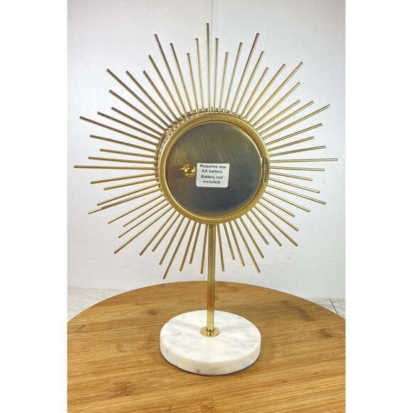 Midcentury Gold Sunburst Table Desk Clock Marble Base Made In USA 12" - Picture 3 of 16